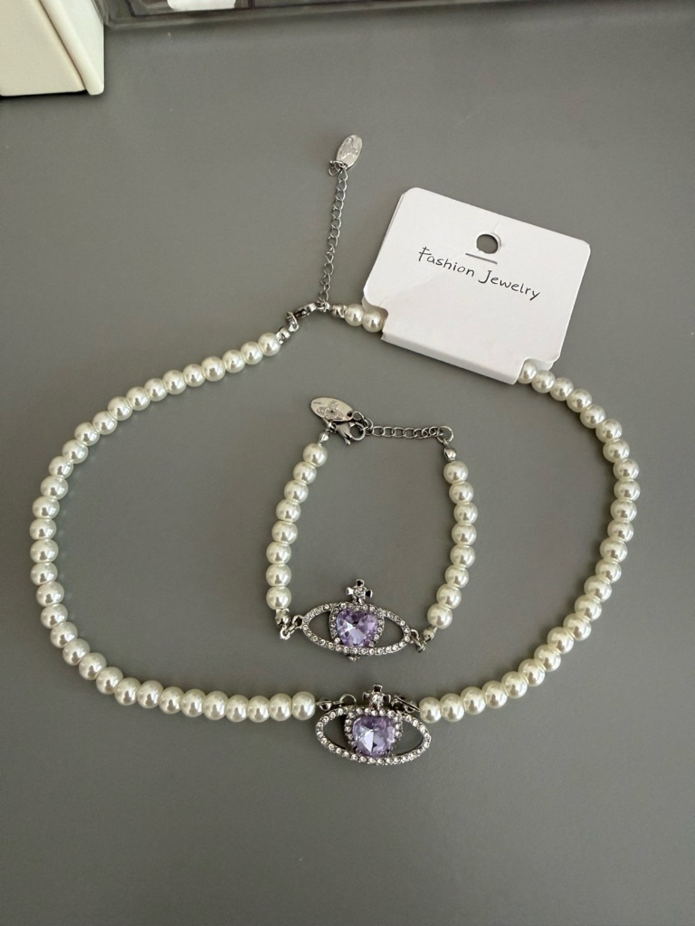 Women’s Purple Heart shaped with pearl jewelry set